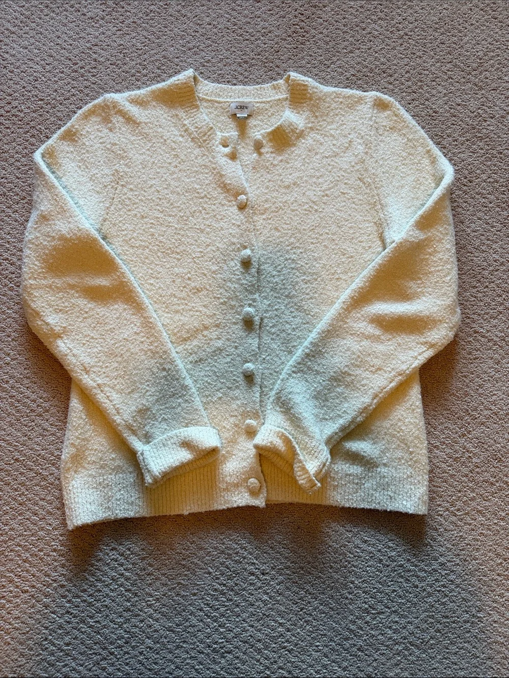 J. Crew Cream Bouclé Button-Front Cardigan Sweater